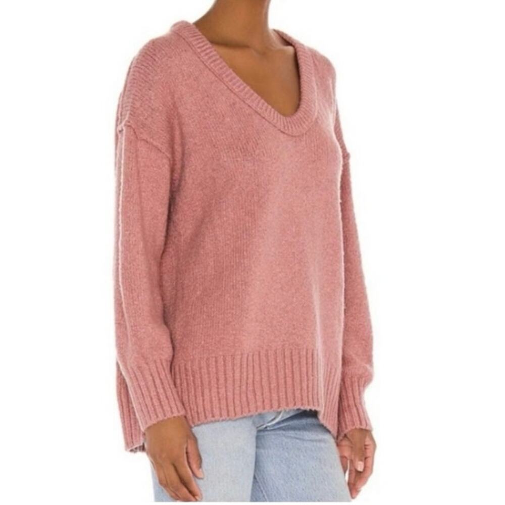 Free people women's sweater deep V neck cozycore oversized blush pink bohemian